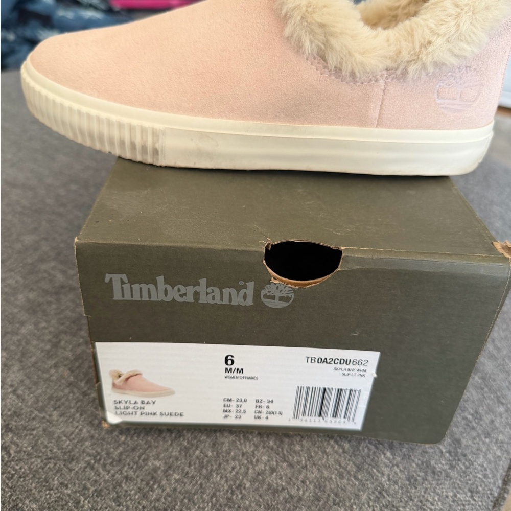 Timberland Pink Suede Slip-On with Fur Lining